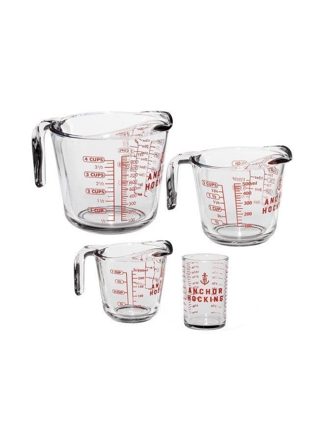 Anchor Hocking Glass Measuring Cups, 4 Piece Set (5 Ounce, 1 Cup, 2 Cup, 4 Cup liquid measuring cups) - Image 1