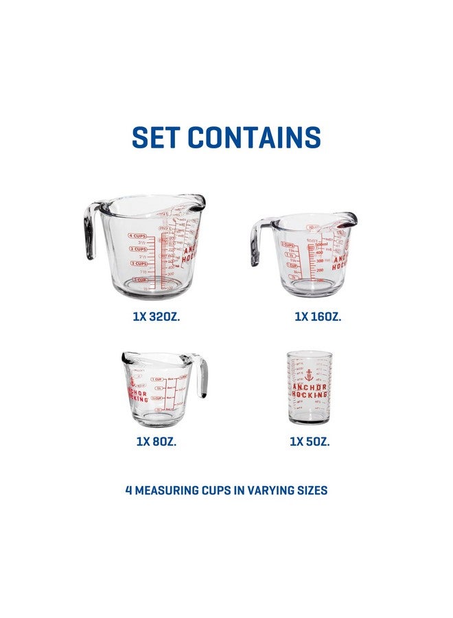 Anchor Hocking Glass Measuring Cups, 4 Piece Set (5 Ounce, 1 Cup, 2 Cup, 4 Cup liquid measuring cups) - Image 4
