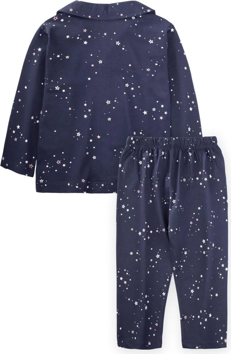 Cigit Cigit Star Patterned Pajama Set 1-8 Years Old Navy Blue