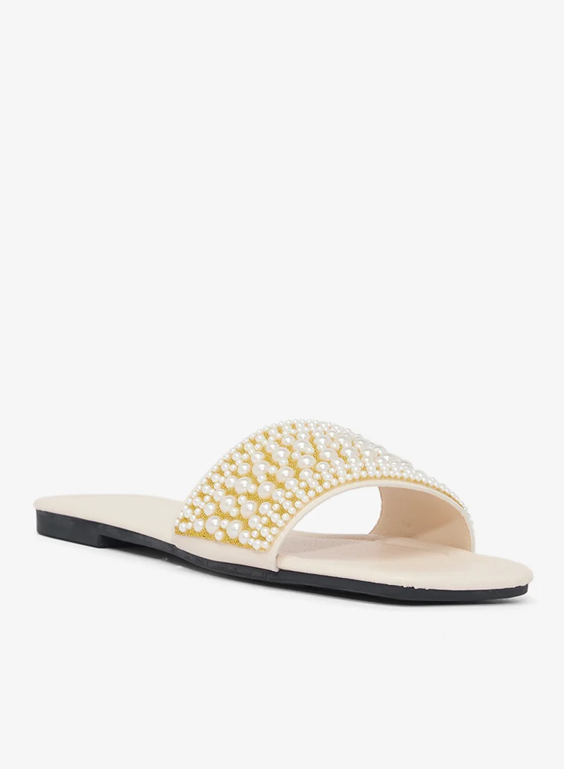 خزانة Pearl Embellished Flat Sandals