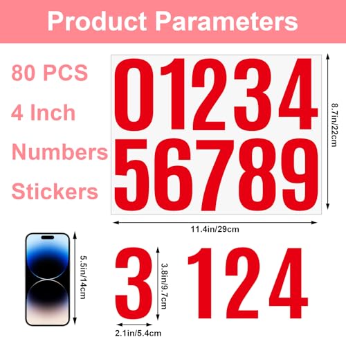 lyBlissor 8 Sheets Waterproof Vinyl House Numbers Stickers for Outside Large Mailbox - Self Adhesive Decals for Signs, Cars, Doors, Window, Address - Outdoor (Red, 4 Inch) - Image 2