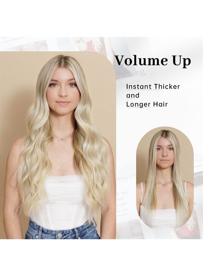 KooKaStyle Invisible Wire Hair Extensions with Transparent Wire Adjustable Size 4 Secure Clips Long Wavy Secret Hairpiece (24 Inch, Light Brown mix Platinum Blonde) - Image 1