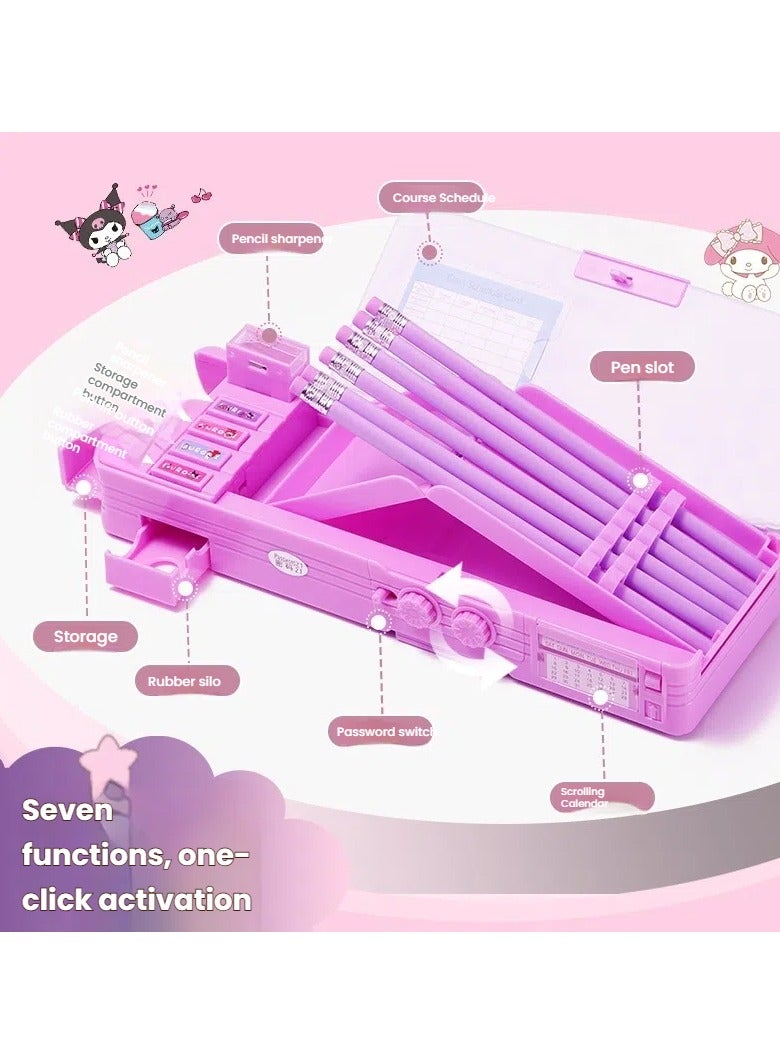 general Kulomi combination lock stationery box, girls multifunctional large-capacity pencil case, primary school students cartoon anti-theft storage box - Image 3