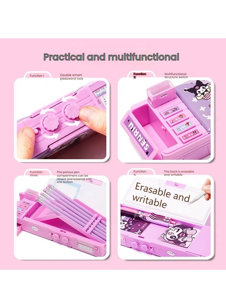 general Kulomi combination lock stationery box, girls multifunctional large-capacity pencil case, primary school students cartoon anti-theft storage box - Image 5