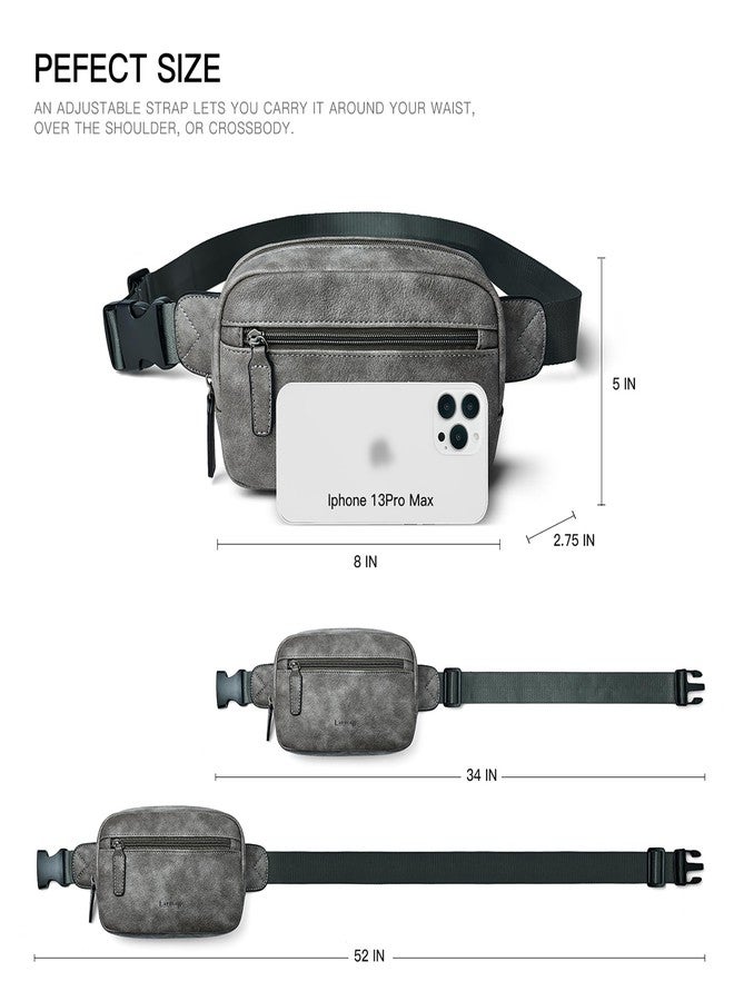 LATMAP 2L Fanny Packs Everywhere Belt Bag Small Fashion Crossbody Waist Pack Faux Leather Waterproof Sling Chest Bag For Women Trendy Grey - Image 3