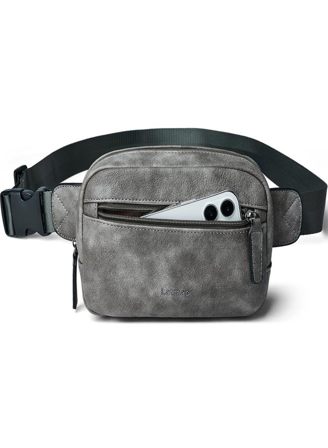 LATMAP 2L Fanny Packs Everywhere Belt Bag Small Fashion Crossbody Waist Pack Faux Leather Waterproof Sling Chest Bag For Women Trendy Grey - Image 1
