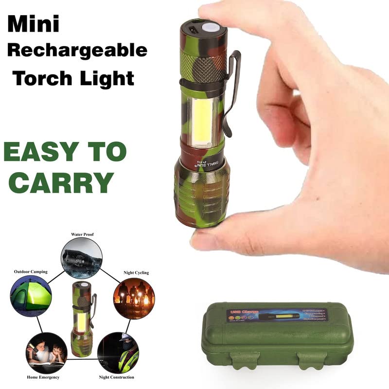 Care4 Care 4 LED Small Metal Pocket Torch Light | Emergency Light for Home Rechargeable Military Flashlight, 140 Lumens - Image 4