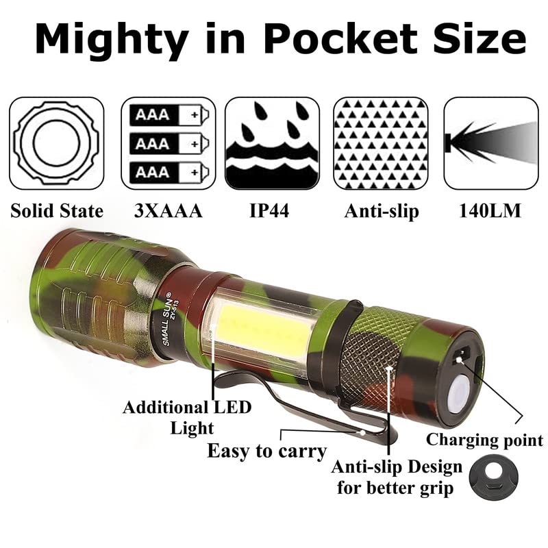 Care4 Care 4 LED Small Metal Pocket Torch Light | Emergency Light for Home Rechargeable Military Flashlight, 140 Lumens - Image 2