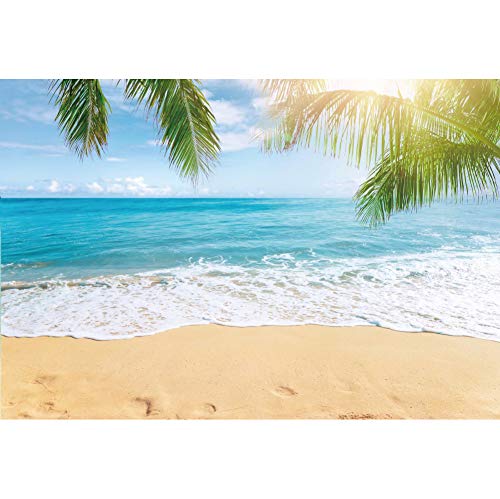 Leowefowa 3x2m Sea Beach Backdrop Seaside Sand Beach Sea Wave Tropical Palm Leaf Photography Backdrops for Photo Shoots Holiday Party Adult Personal Portrait Photo Background Studio Props - Image 2