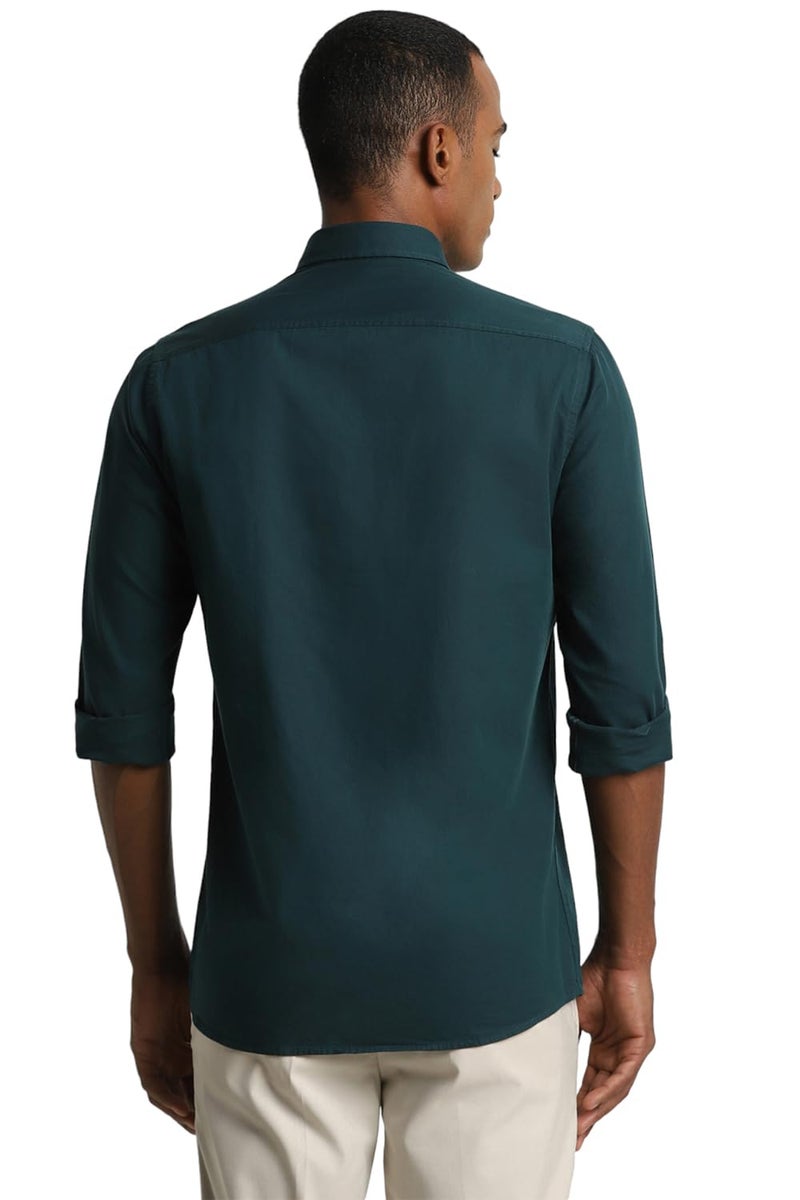 Peter England Men Green Slim Fit Solid Full Sleeves Casual Shirt - Image 3