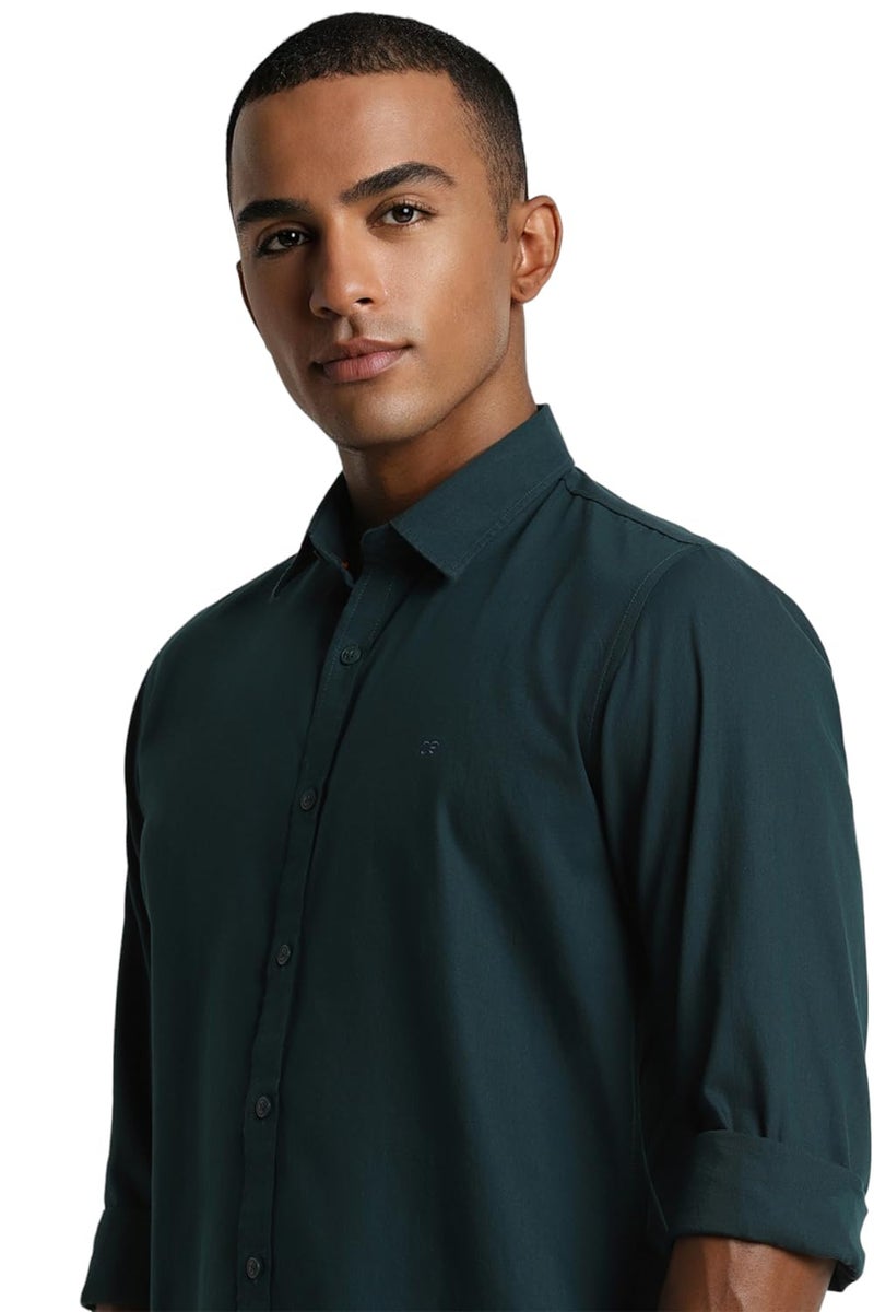 Peter England Men Green Slim Fit Solid Full Sleeves Casual Shirt - Image 5