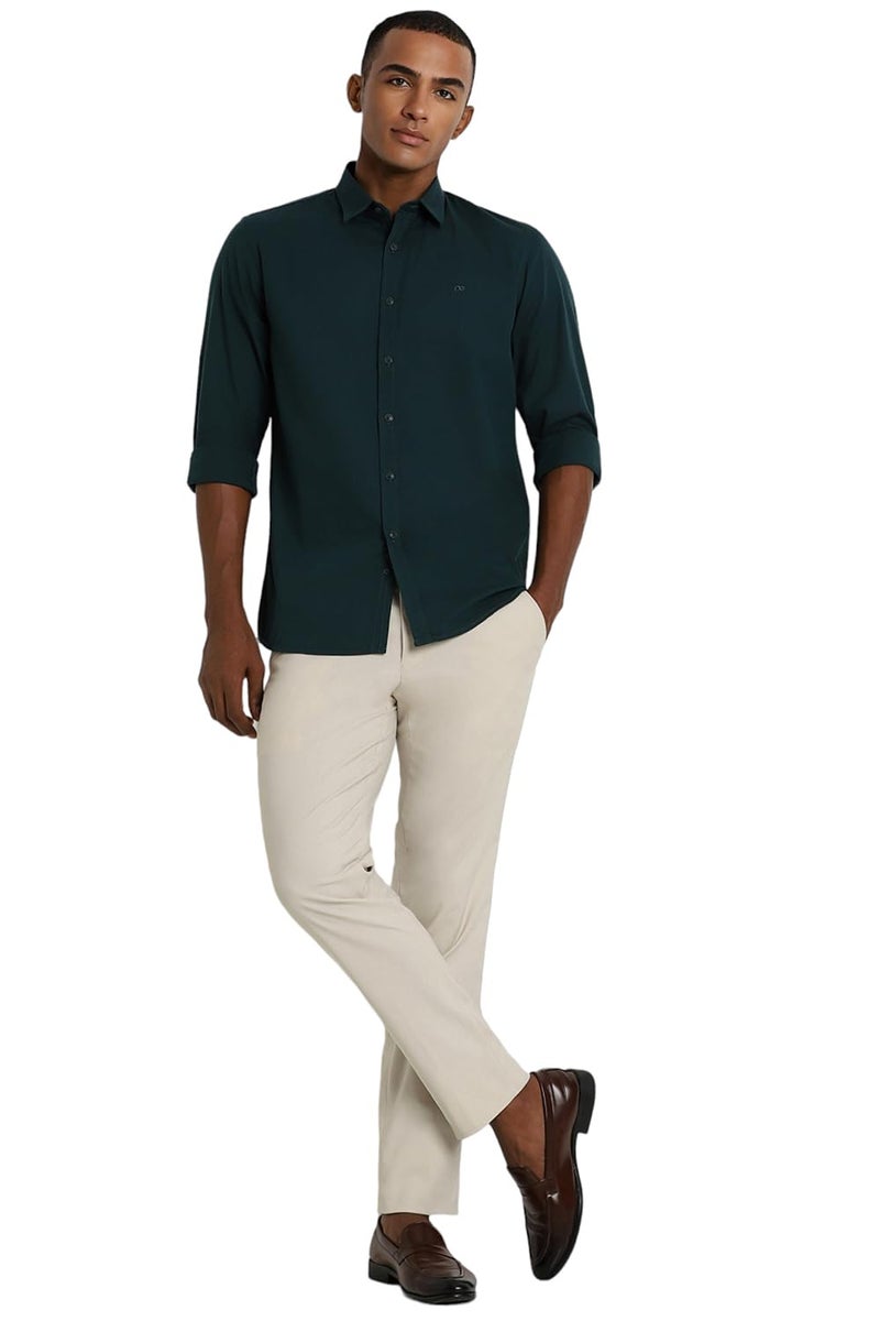Peter England Men Green Slim Fit Solid Full Sleeves Casual Shirt - Image 4