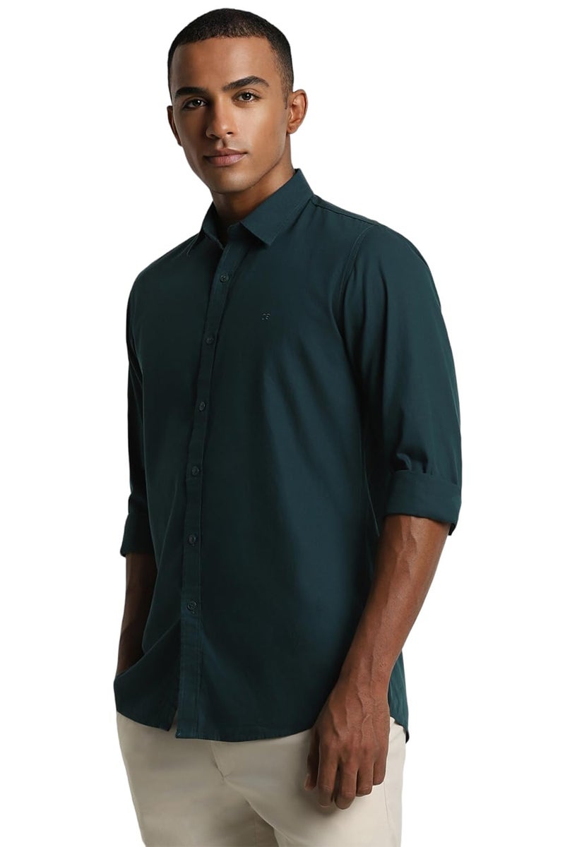 Peter England Men Green Slim Fit Solid Full Sleeves Casual Shirt - Image 2