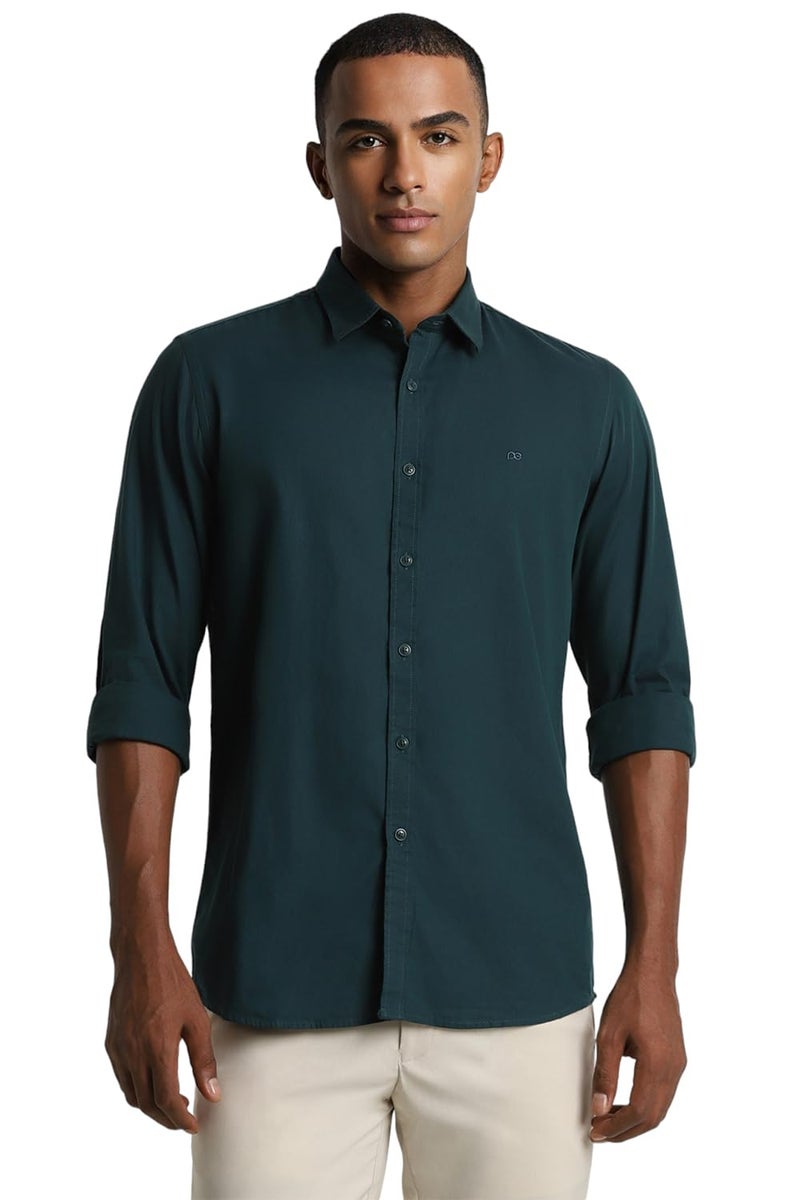 Peter England Men Green Slim Fit Solid Full Sleeves Casual Shirt - Image 1