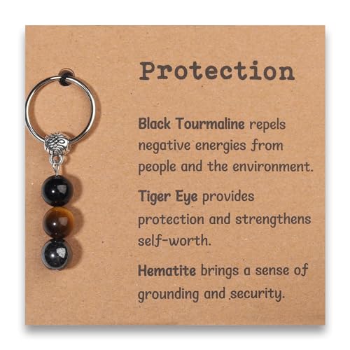 GINAZL Protection Keychain for Women, Protection Crystals Natural Energy Healing Crystal Beaded Keychain Chistmas Valentines day Birthday Gift for Friends Women Men(PT) - Image 1