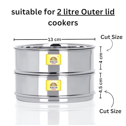 Rakesh Gold Stainless Steel Cooker Container/Cooker Separator | Stainless Steel, Stackable, Food Grade, Rust-Free, Easy to Clean (cooker separator, Suitable for 2 Liter Outer lid Cooker) - Image 2