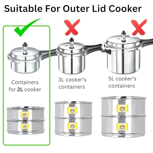 Rakesh Gold Stainless Steel Cooker Container/Cooker Separator | Stainless Steel, Stackable, Food Grade, Rust-Free, Easy to Clean (cooker separator, Suitable for 2 Liter Outer lid Cooker) - Image 3