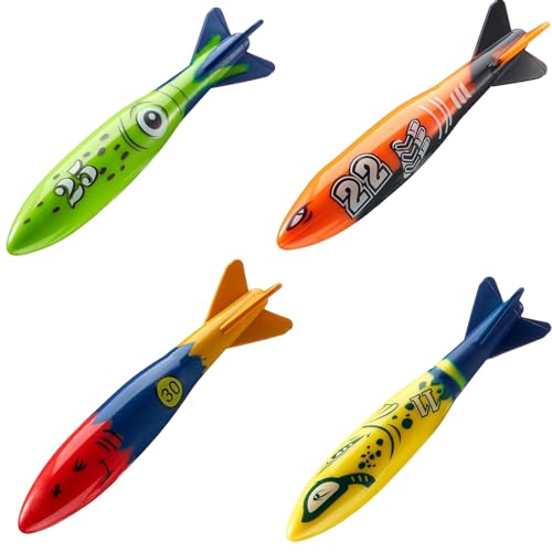 INIMAGINE 4 Pcspool Toys, Beach Toys,for Kids – Colorful Sinkable Torpedo for Pool Dive Training, Family-Friendly Water Sports Accessories - Image 1