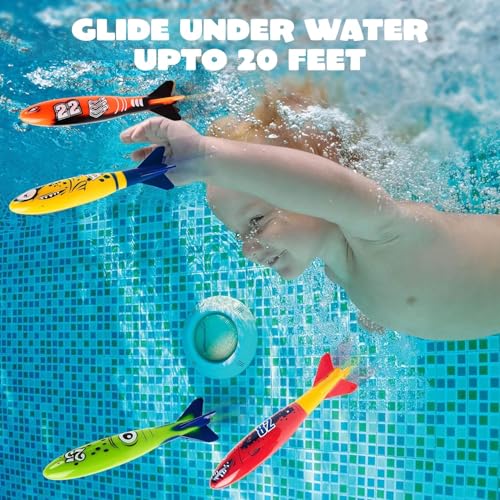 INIMAGINE 4 Pcspool Toys, Beach Toys,for Kids – Colorful Sinkable Torpedo for Pool Dive Training, Family-Friendly Water Sports Accessories - Image 5