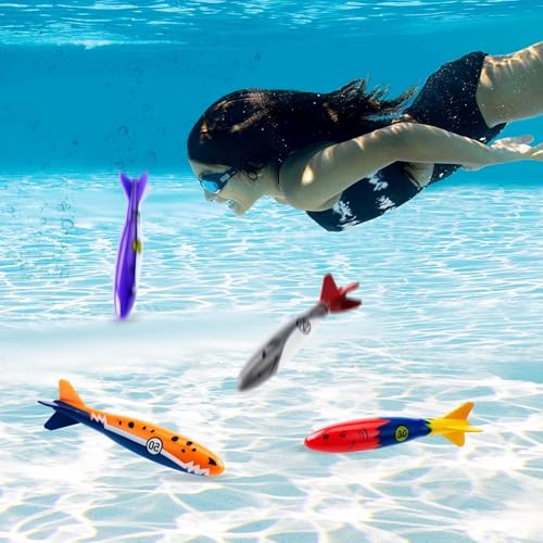 INIMAGINE 4 Pcspool Toys, Beach Toys,for Kids – Colorful Sinkable Torpedo for Pool Dive Training, Family-Friendly Water Sports Accessories - Image 3