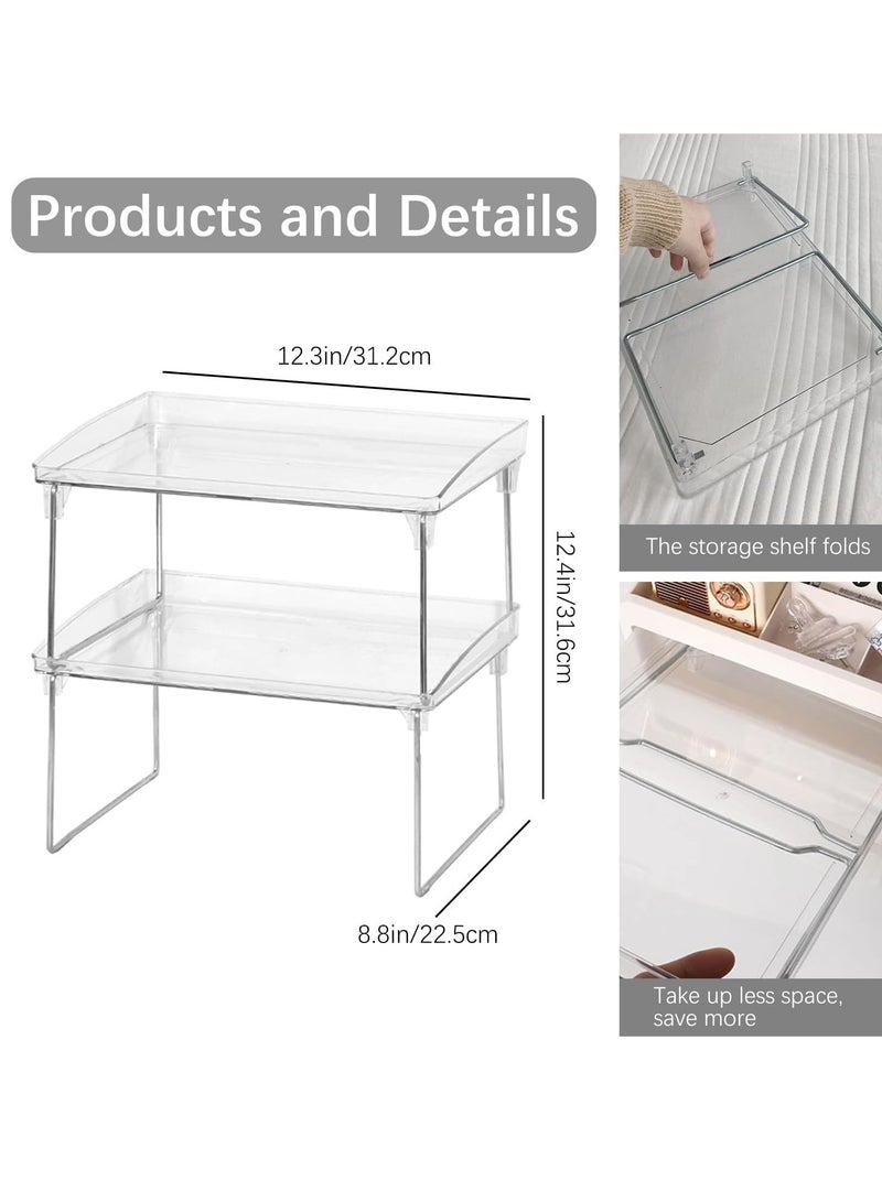 Raxoom Kitchen Cabinet Storage, Rack Stackable Kitchen Shelf Organizer, Countertop Cups Stands Two Tier Clear Bathroom Storage, Space Saving Spice Rack Pantry Storage (Two Tier) - Image 3