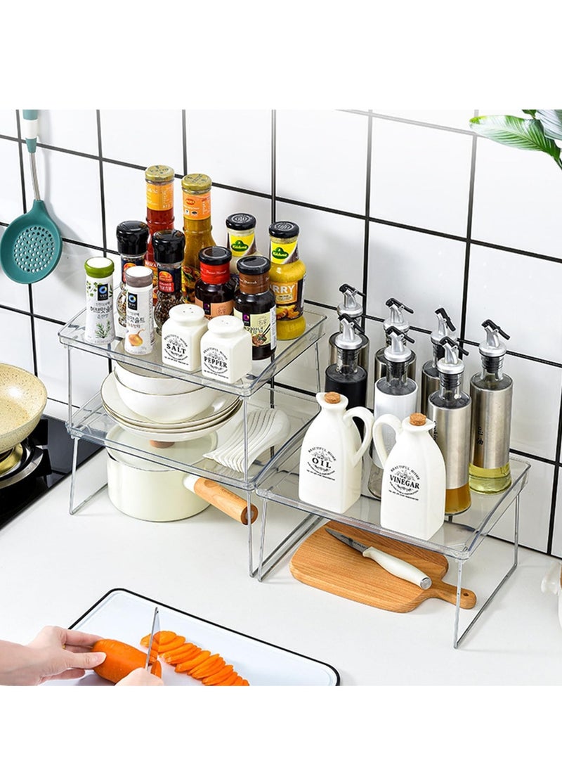 Raxoom Kitchen Cabinet Storage, Rack Stackable Kitchen Shelf Organizer, Countertop Cups Stands Two Tier Clear Bathroom Storage, Space Saving Spice Rack Pantry Storage (Two Tier) - Image 2