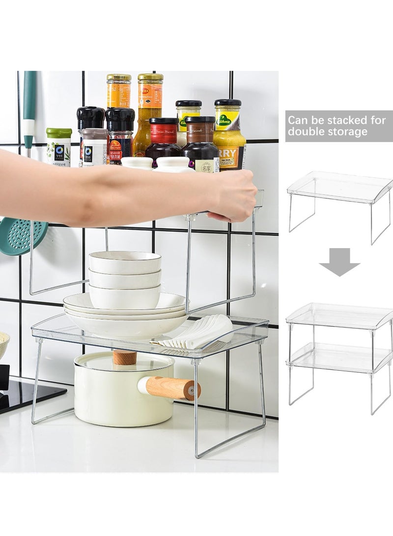 Raxoom Kitchen Cabinet Storage, Rack Stackable Kitchen Shelf Organizer, Countertop Cups Stands Two Tier Clear Bathroom Storage, Space Saving Spice Rack Pantry Storage (Two Tier) - Image 4