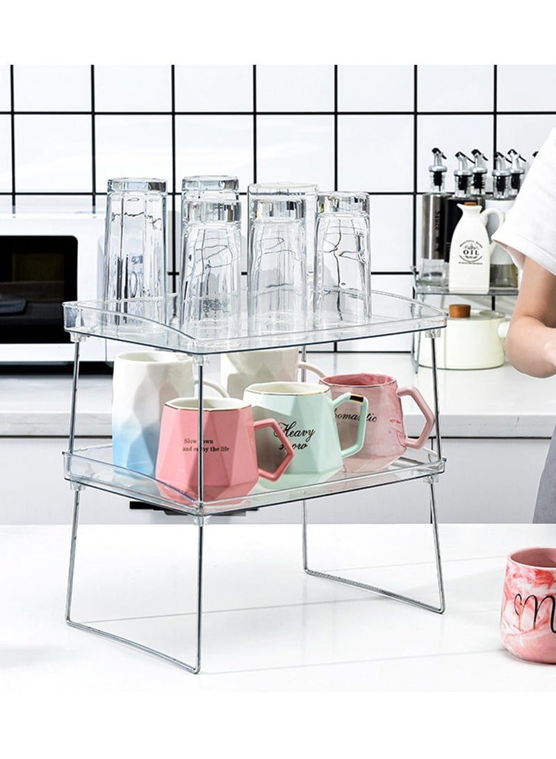 Raxoom Kitchen Cabinet Storage, Rack Stackable Kitchen Shelf Organizer, Countertop Cups Stands Two Tier Clear Bathroom Storage, Space Saving Spice Rack Pantry Storage (Two Tier) - Image 5