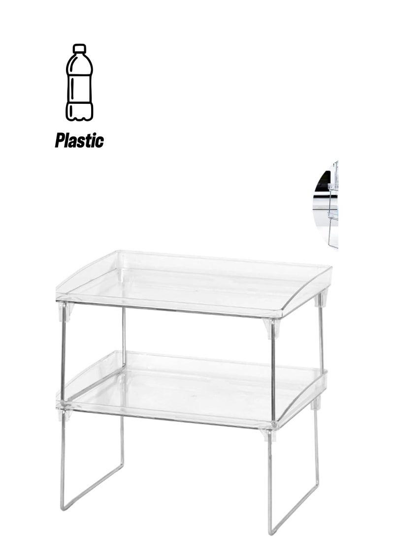 Raxoom Kitchen Cabinet Storage, Rack Stackable Kitchen Shelf Organizer, Countertop Cups Stands Two Tier Clear Bathroom Storage, Space Saving Spice Rack Pantry Storage (Two Tier) - Image 1