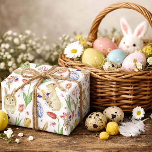 Yarcony Easter Wrapping Paper Roll, Elegant Easter Bunny, Egg Floral, Plaid Design Spring Gift Wrap for Baby Shower, Birthday, Celebrations, Christmas (Mini Roll, 17 Inch X 33 Feet) - Image 5