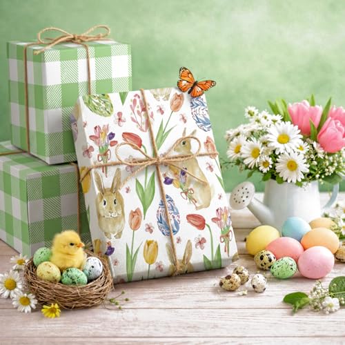 Yarcony Easter Wrapping Paper Roll, Elegant Easter Bunny, Egg Floral, Plaid Design Spring Gift Wrap for Baby Shower, Birthday, Celebrations, Christmas (Mini Roll, 17 Inch X 33 Feet) - Image 2