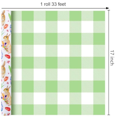 Yarcony Easter Wrapping Paper Roll, Elegant Easter Bunny, Egg Floral, Plaid Design Spring Gift Wrap for Baby Shower, Birthday, Celebrations, Christmas (Mini Roll, 17 Inch X 33 Feet) - Image 4