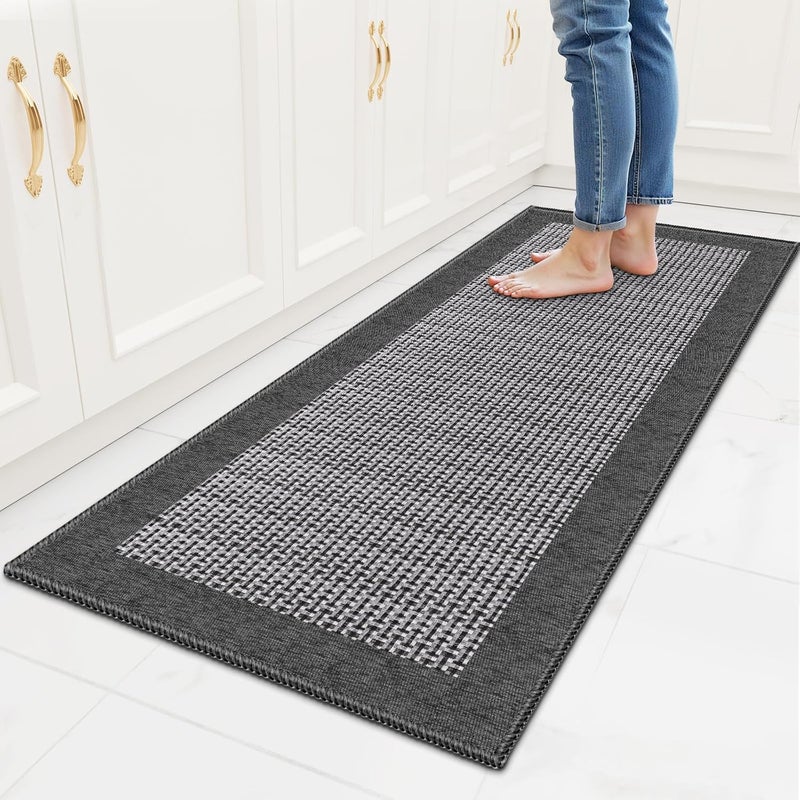 StepRite Kitchen Rugs, Kitchen Mats for Floor, 47"x20" Non-Slip Machine-Washable Kitchen Throw Rug, Absorbent Kitchen Runner Rugs Office, Kitchen Sink Standing Desk Mat, Kitchen Decor Carpet, Grey - Image 1