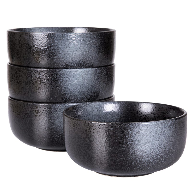 SQS CERAMICS Soup Bowls 36 Ounce Ceramic Bowl Set Kitchen Bowls for Large Cereal Noodle Soup Breakfast Microwave and Dishwasher Safe Set of 4 Black and Grey