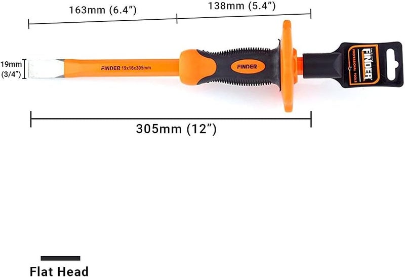FINDER 2PCS 12 Inch Heavy Duty Mason Chisel with Hand Guard, 2 PCS Flat End Chisels, Rock Concrete Mortar Stone Chisel for Demolishing Carving Scaling Breaking Hounding - Image 3