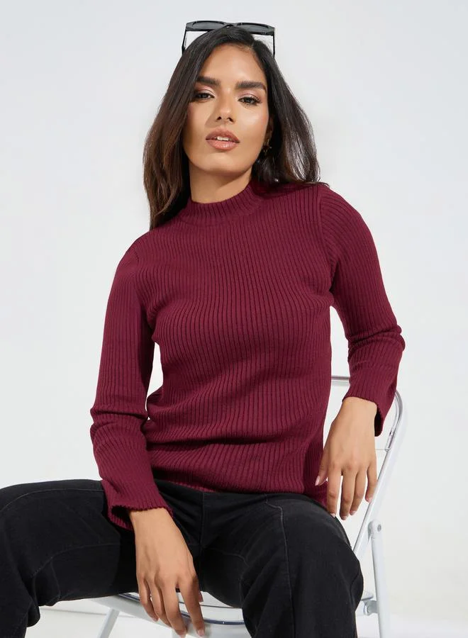 Styli Ribbed Fitted Regular Length High Neck Sweater