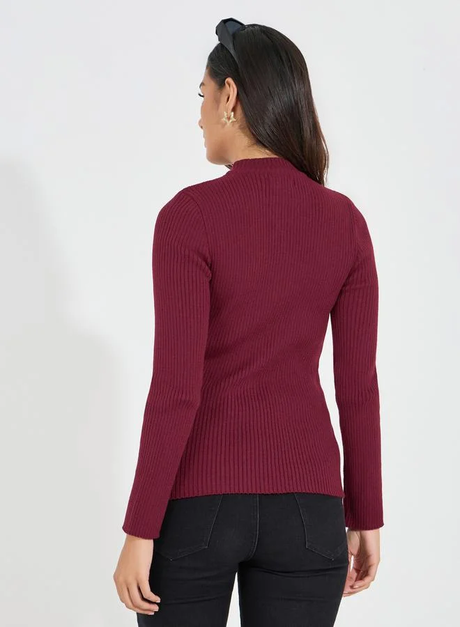Styli Ribbed Fitted Regular Length High Neck Sweater