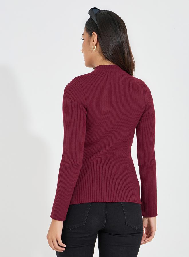 ستايلي سويتر مضلع بياقة عالية وقصة عادية - Image 5