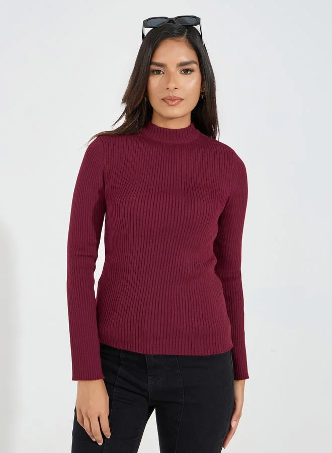 Styli Ribbed Fitted Regular Length High Neck Sweater