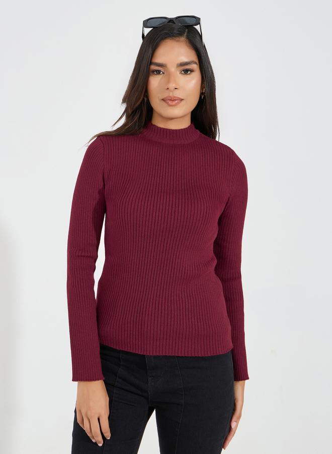 ستايلي سويتر مضلع بياقة عالية وقصة عادية - Image 3