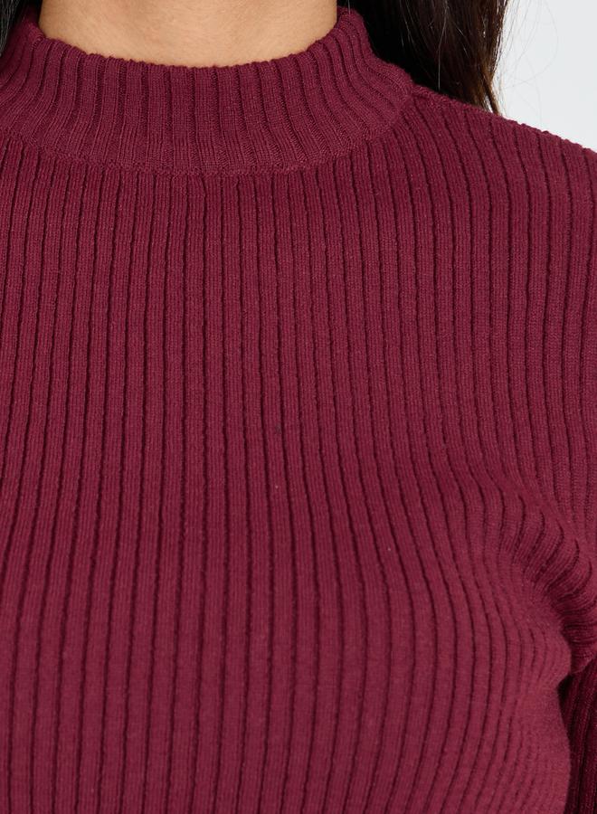 ستايلي سويتر مضلع بياقة عالية وقصة عادية - Image 4