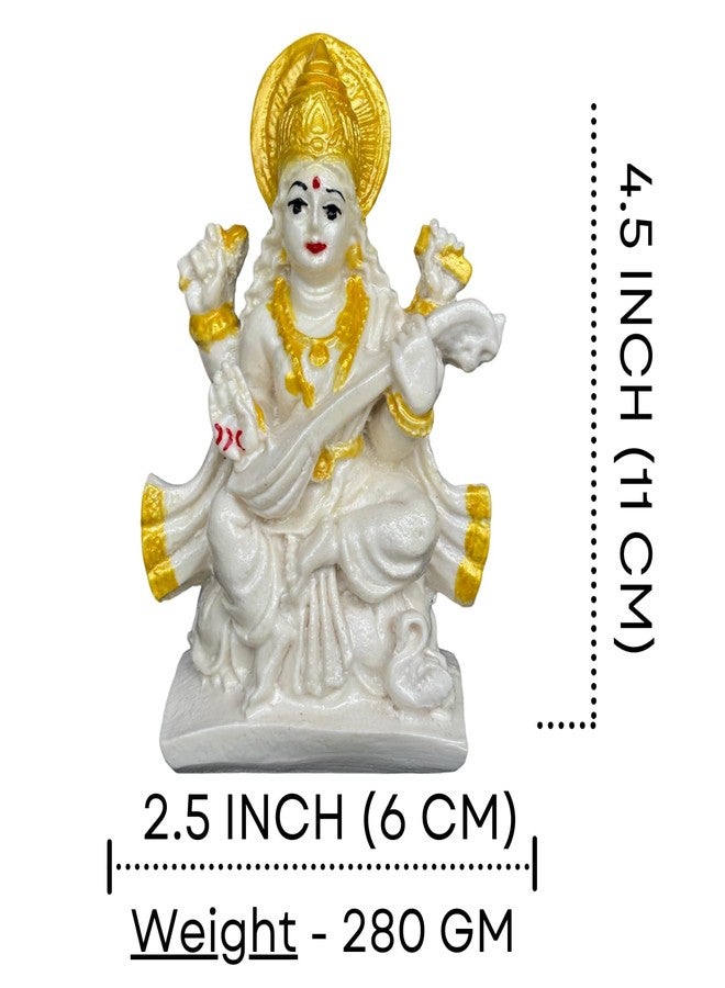 Salvus APP SOLUTIONS Marble Dust Maa Saraswati Idol - Goddess Saraswati Statue for Home Decor, Devi Maa Saraswati Murti (White & Golden_2.5x4.5 Inch) - Image 2