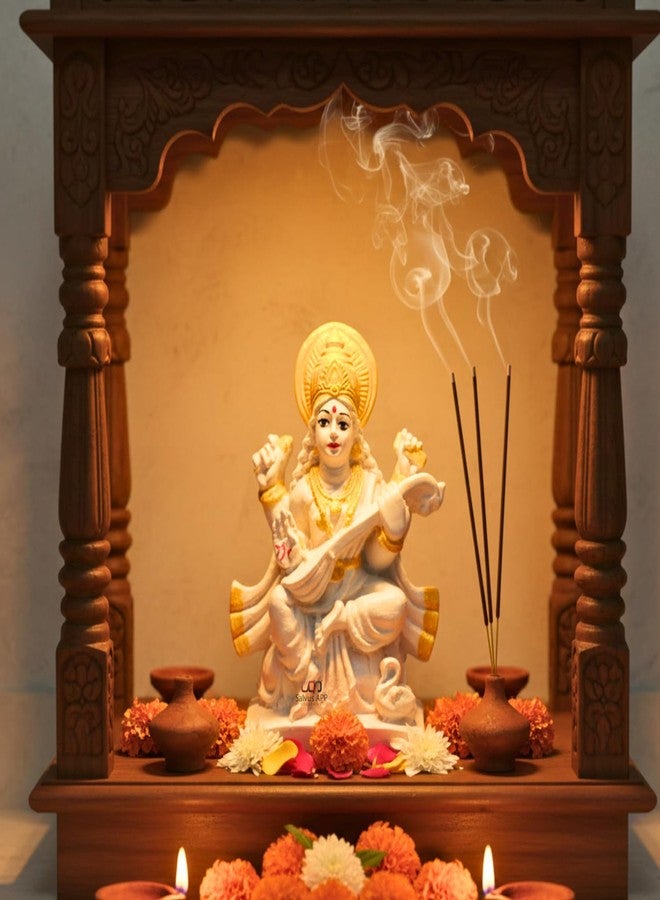 Salvus APP SOLUTIONS Marble Dust Maa Saraswati Idol - Goddess Saraswati Statue for Home Decor, Devi Maa Saraswati Murti (White & Golden_2.5x4.5 Inch) - Image 3