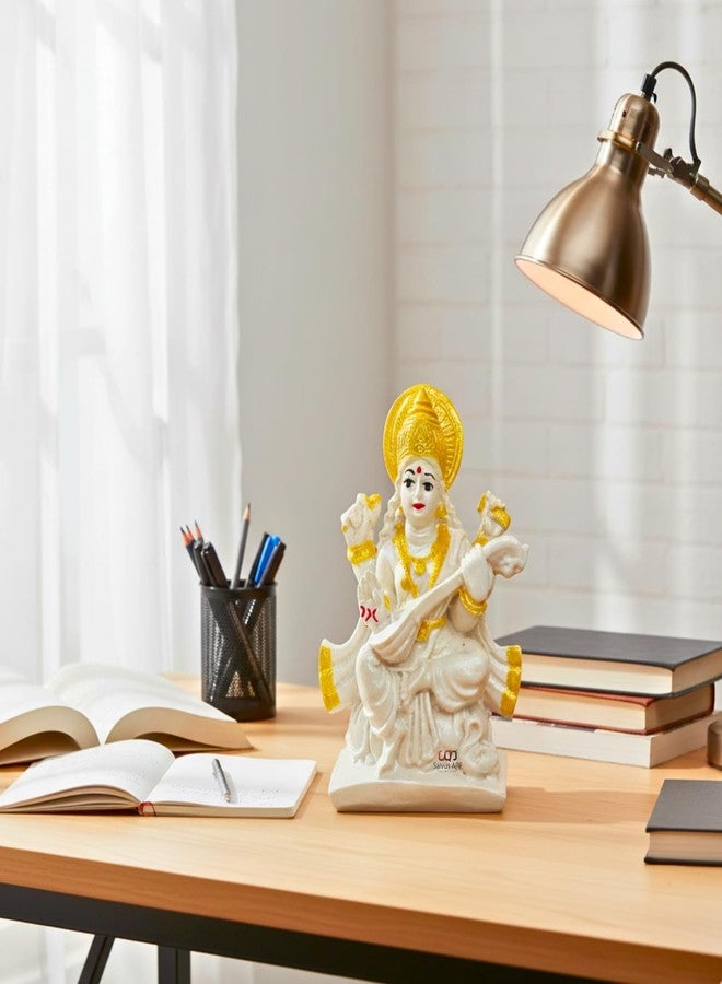 Salvus APP SOLUTIONS Marble Dust Maa Saraswati Idol - Goddess Saraswati Statue for Home Decor, Devi Maa Saraswati Murti (White & Golden_2.5x4.5 Inch) - Image 5