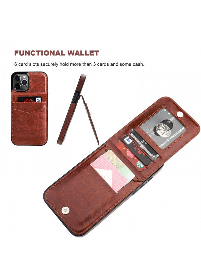 KIHUWEY KIHUWEY Compatible with iPhone 12 Pro Max Case Wallet with Credit Card Holder, Premium Leather Magnetic Clasp Kickstand Heavy Duty Protective Cover for iPhone 12 Pro Max 6.7 Inch(Brown)  - Image 3