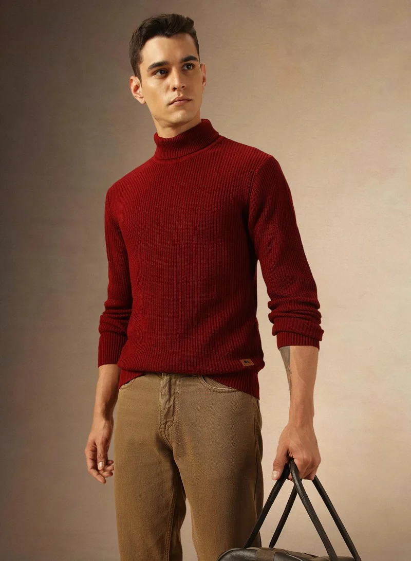Dennis Lingo Men's Maroon 100% Acrylic Solid Regular Fit Sweater