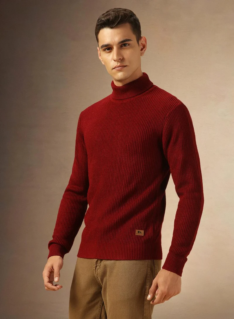 Dennis Lingo Men's Maroon 100% Acrylic Solid Regular Fit Sweater