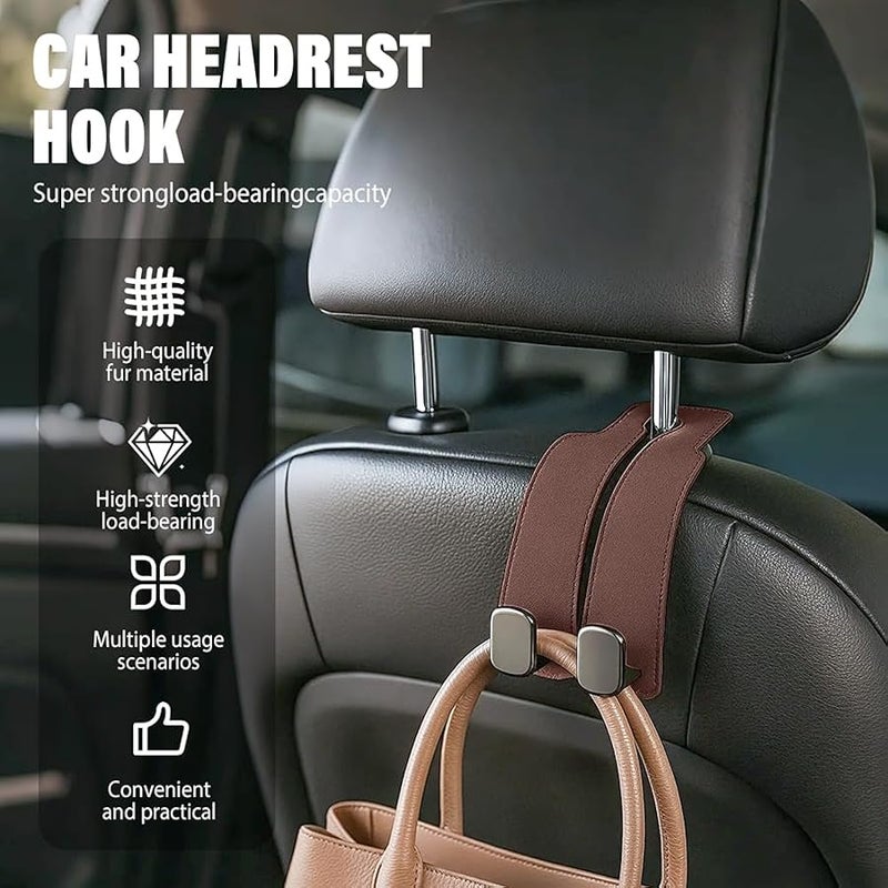 Headrest Hooks for Car, 2026 New Leather Headrest Hooks for Car, Multifunctional Double Hook Holder for Convenient Storage, Auto Hooks Organizer for Handbag Purse Coat Bags (Brown,4) - Image 2