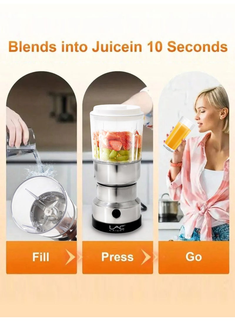 LAC LAICHY 2-in-1 Mini Blender & Coffee Grinder, Electric Food Processor with 2 Cups & Blades, 304 Stainless Steel, for Smoothies, Baby Food, Spices, Nuts - Image 4