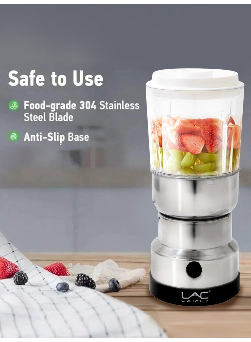 LAC LAICHY 2-in-1 Mini Blender & Coffee Grinder, Electric Food Processor with 2 Cups & Blades, 304 Stainless Steel, for Smoothies, Baby Food, Spices, Nuts - Image 3